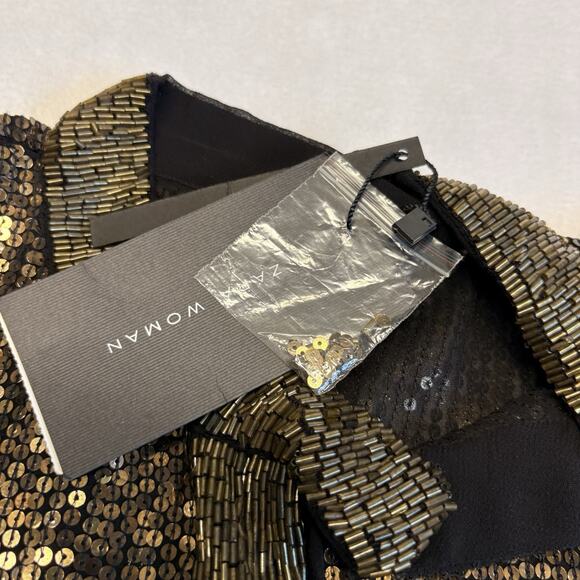 Zara Limited Edition Metallic Gold Sequin Beaded Button Up Blouse Womens Size M - Picture 9 of 15